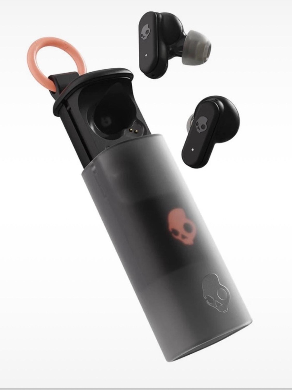 Skullcandy True Wireless Earbuds with Coral Accent and Black Case